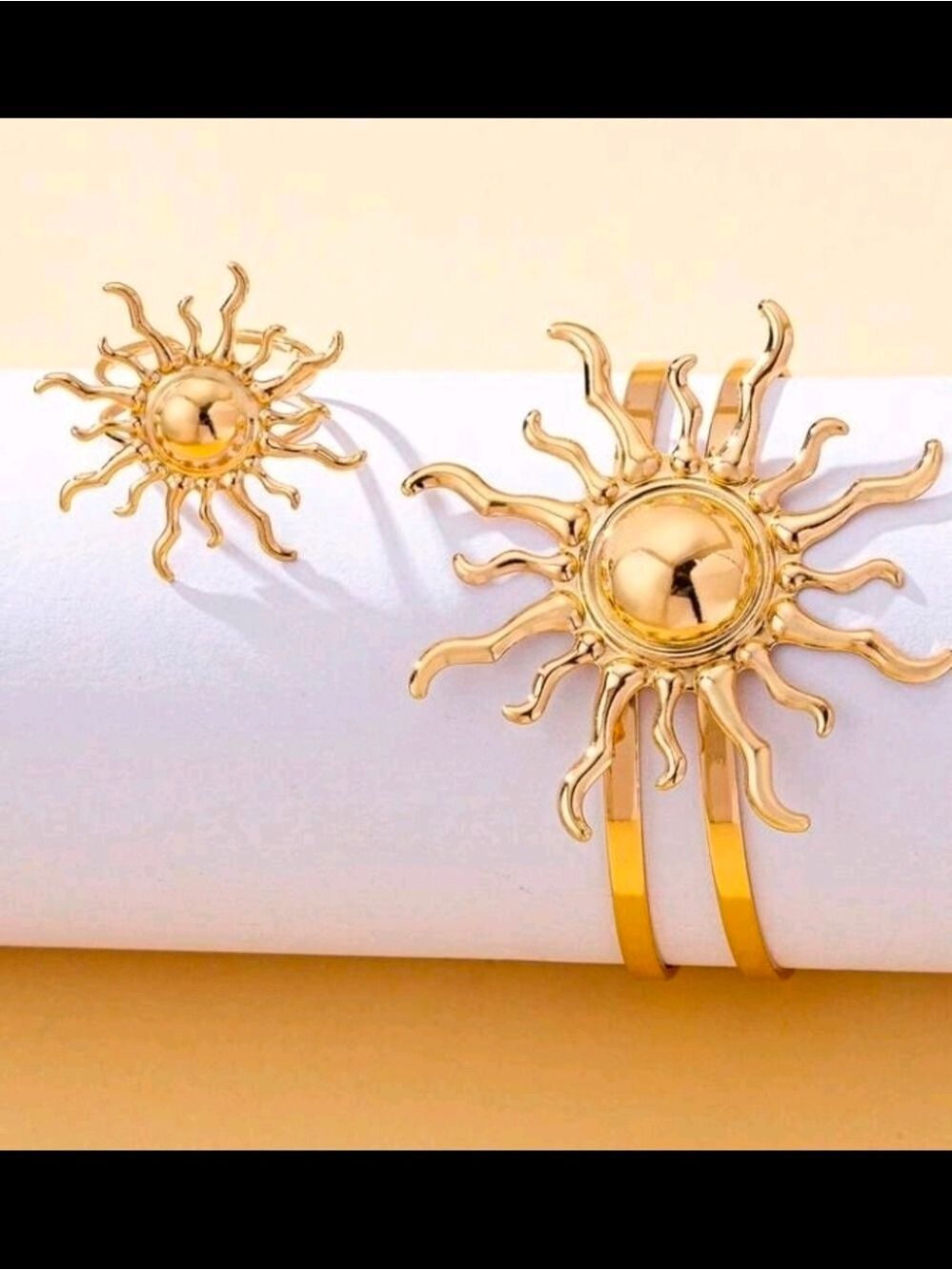 Yellow Gold Sunburst Bracelet Ring Set Women Jewelry - Picture 7 of 7